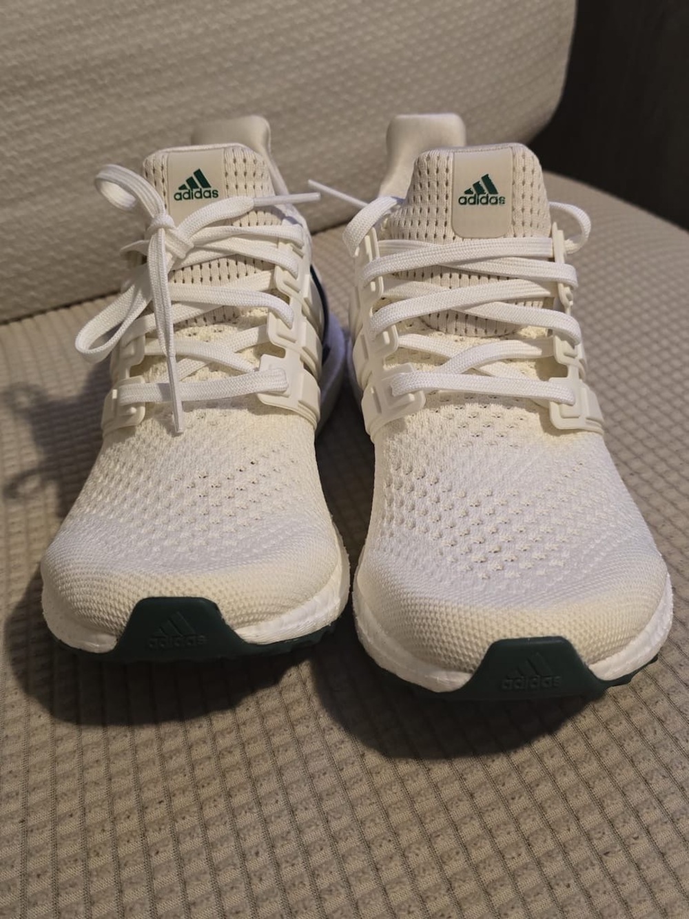 adidas Cream Knit Sneakers with Green Accents